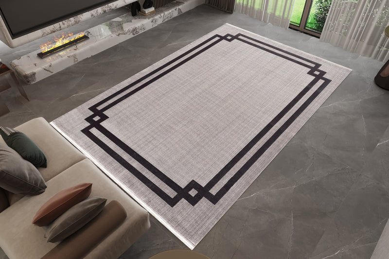 Ruby Borded Rug Dark Grey and Black