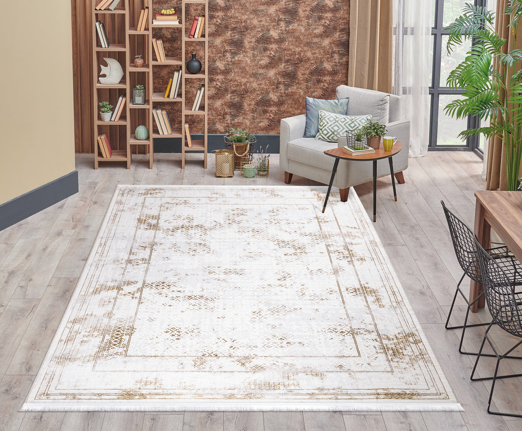 Sedef Abstract Bordered Cream Rug 1 The Rugs Outlet