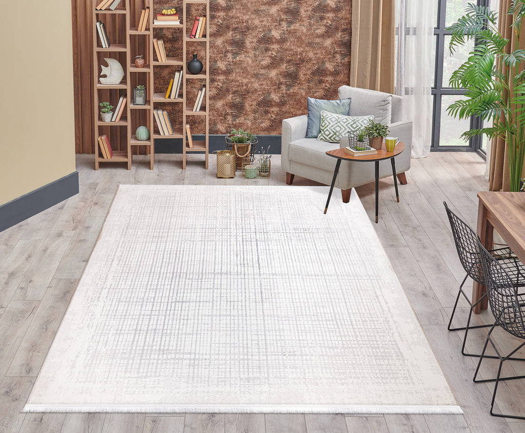 Sedef Plain Stripped Cream Rug 1 The Rugs Outlet