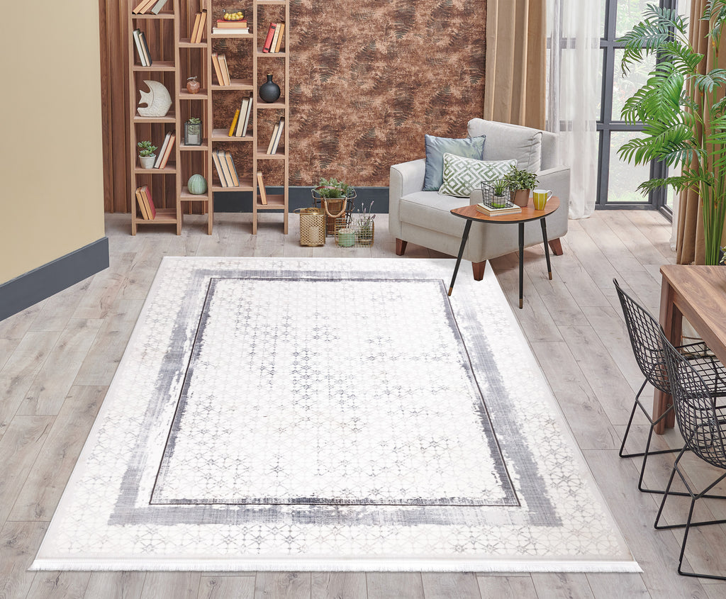 Sedef Abstract Bordered Ivory Rug 1 The Rugs Outlet