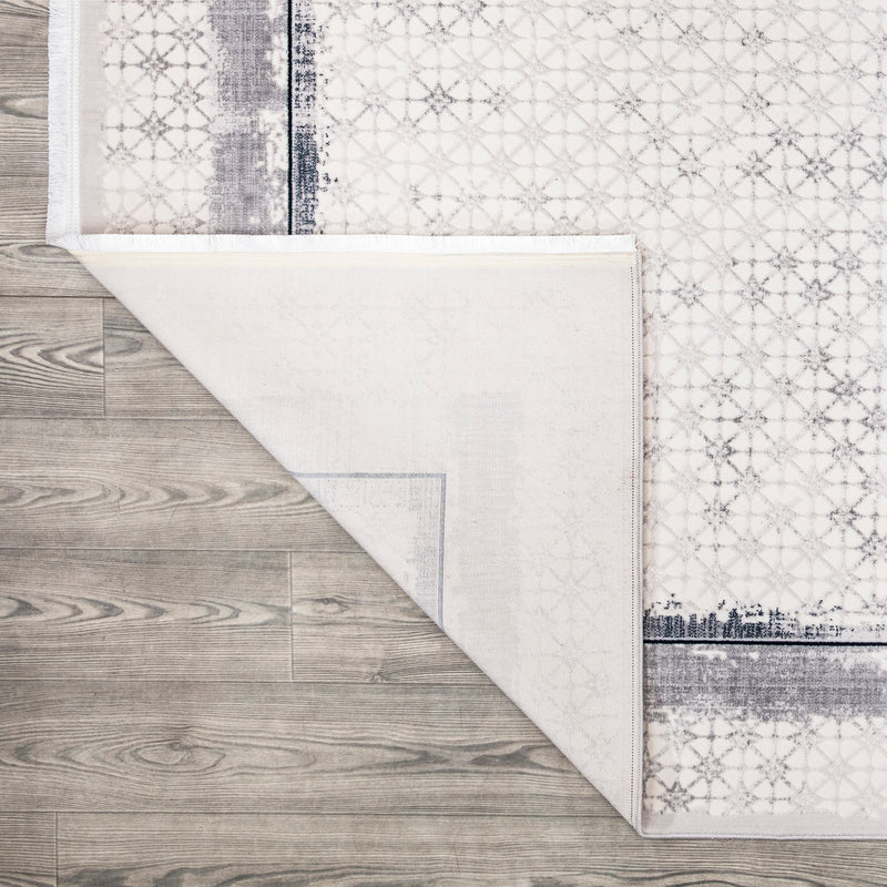 Sedef Abstract Bordered Cream Area Rug