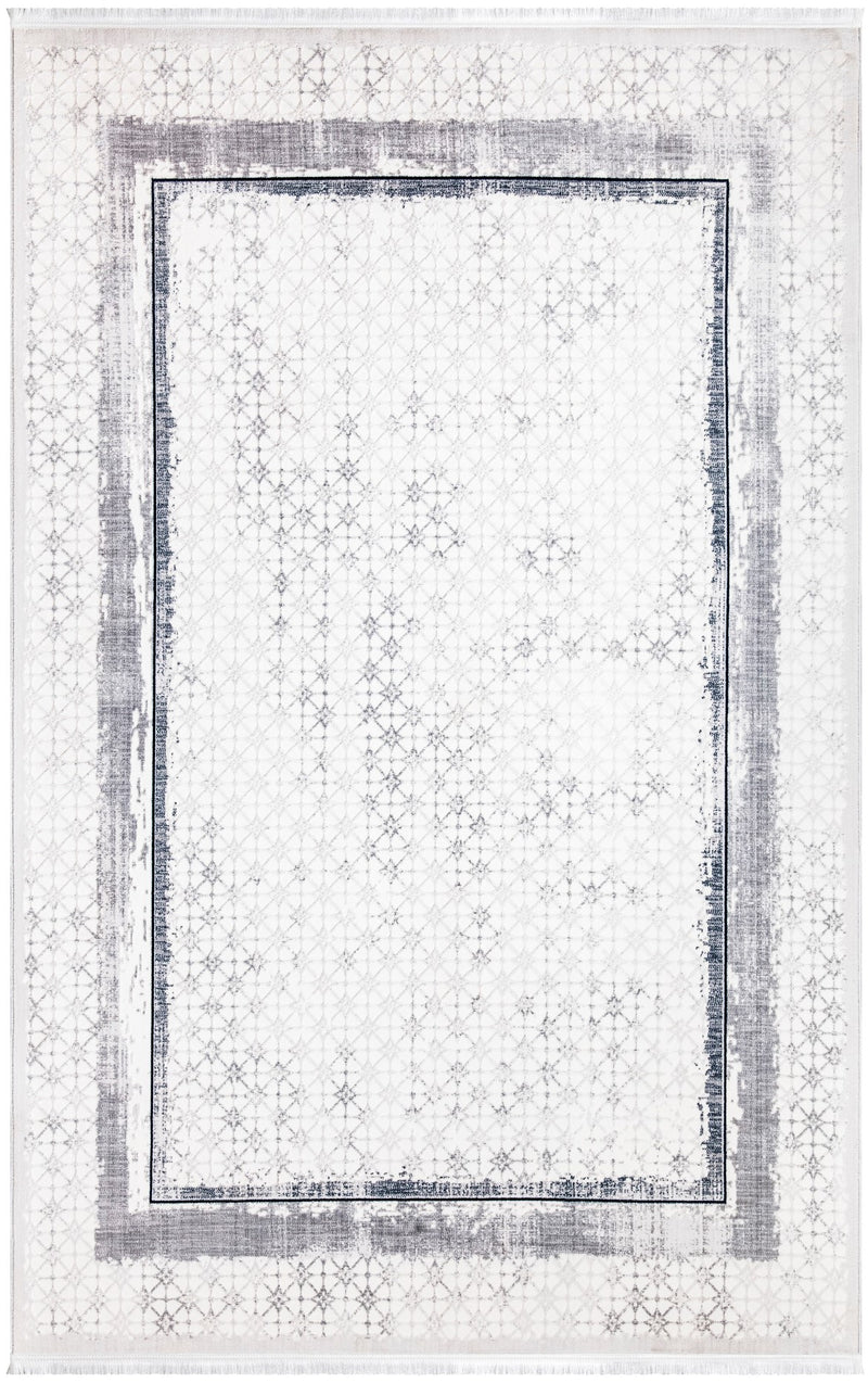 Sedef Abstract Bordered Cream Area Rug