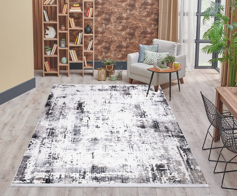 Sedef Abstract White Grey Area Rug