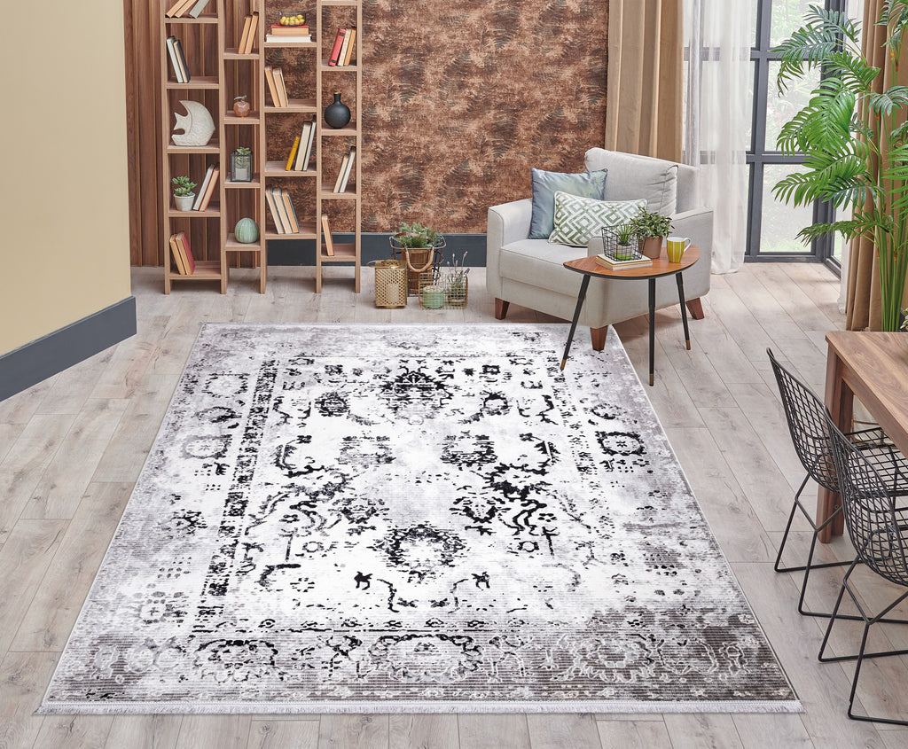 Sedef Traditional Abstract Grey Rug 1 The Rugs Outlet