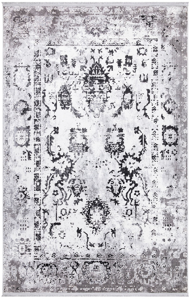 Sedef Traditional Abstract Grey Rug 2 The Rugs Outlet