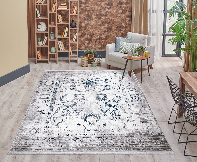 Sedef Traditional Abstract Blue Area Rug