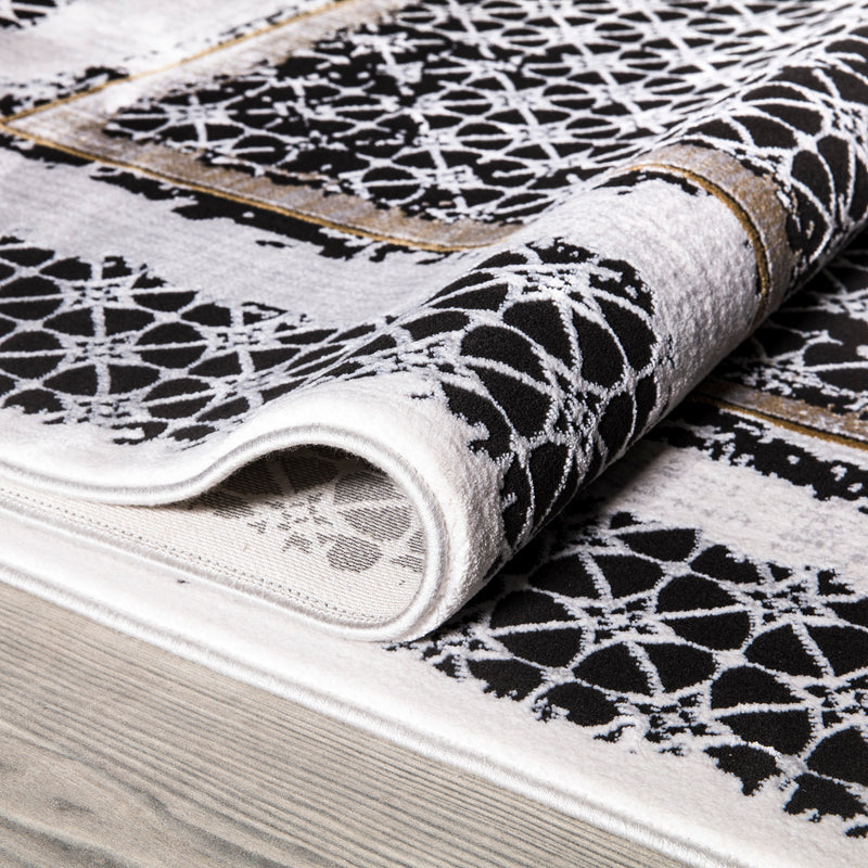 Sedef Abstract Bordered Black Area Rug