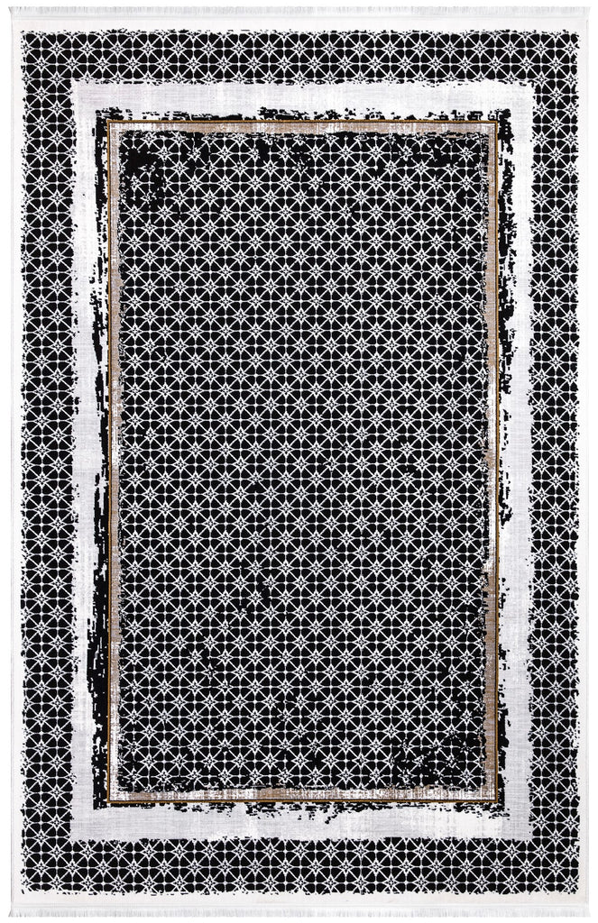 Sedef Abstract Bordered Black Rug 2 The Rugs Outlet