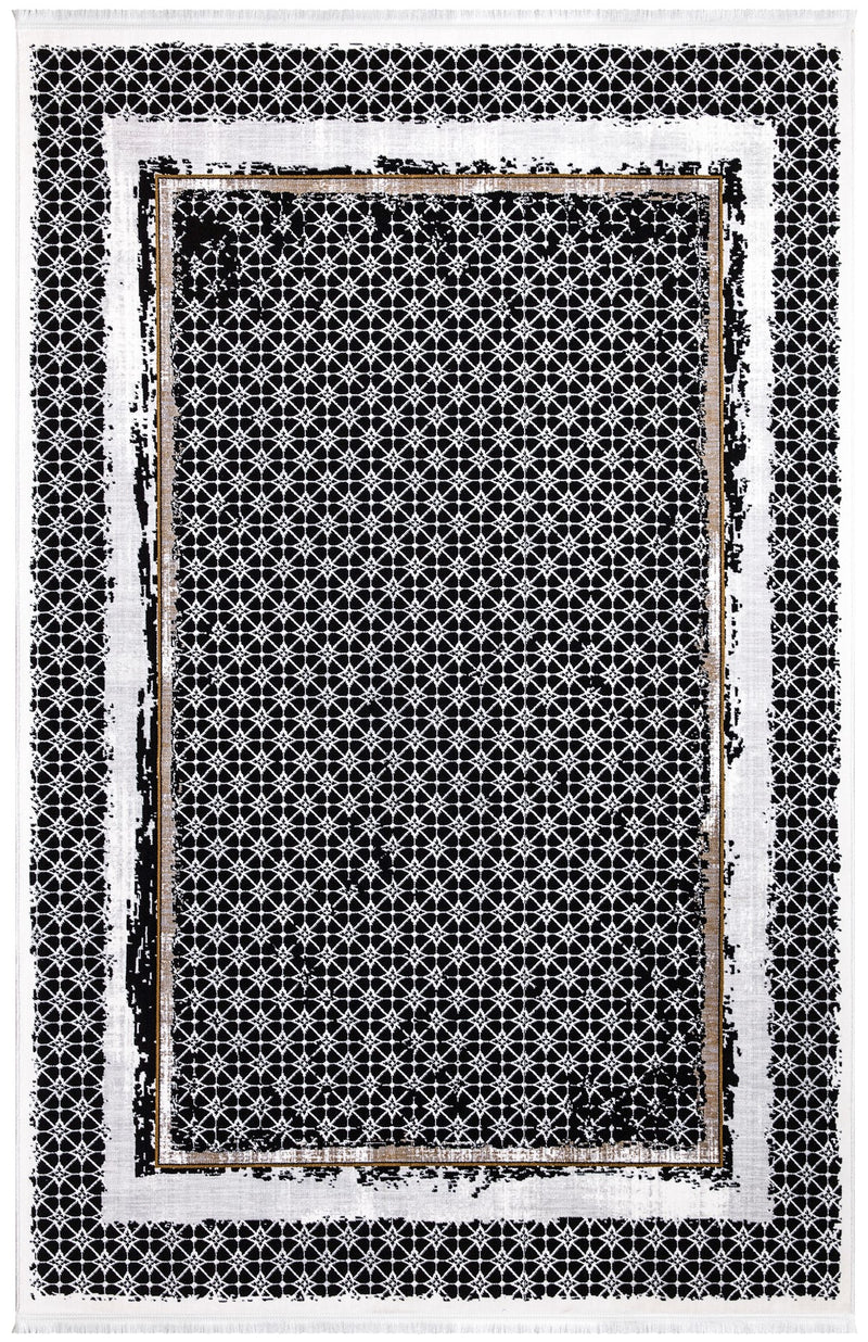 Sedef Abstract Bordered Black Area Rug