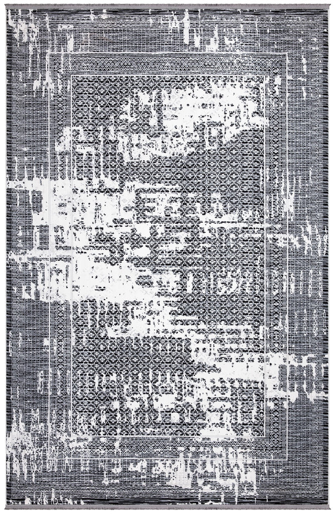 Sedef Abstract Bordered Grey Rug 2 The Rugs Outlet