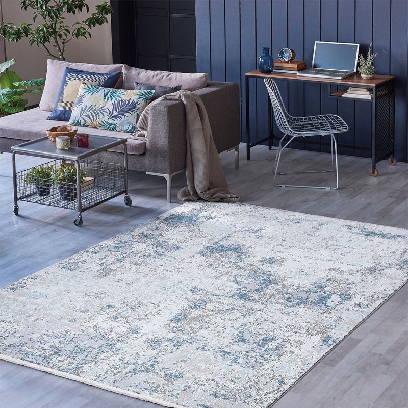 Luxi 8432 Collection in Grey & Blue Area Rugs The Rugs Outlet