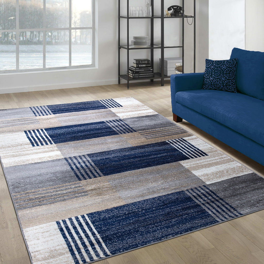 Paris 1948 Navy Blue & Grey Rug The Rugs Outlet