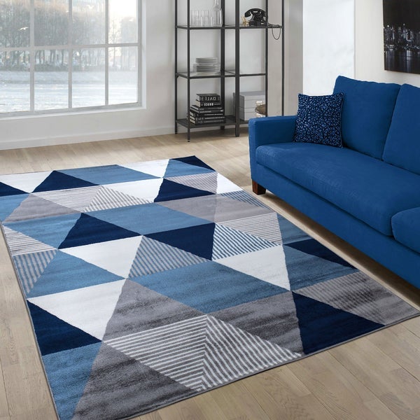Paris 1950 Navy Blue & Grey Area Rug The Rugs Outlet