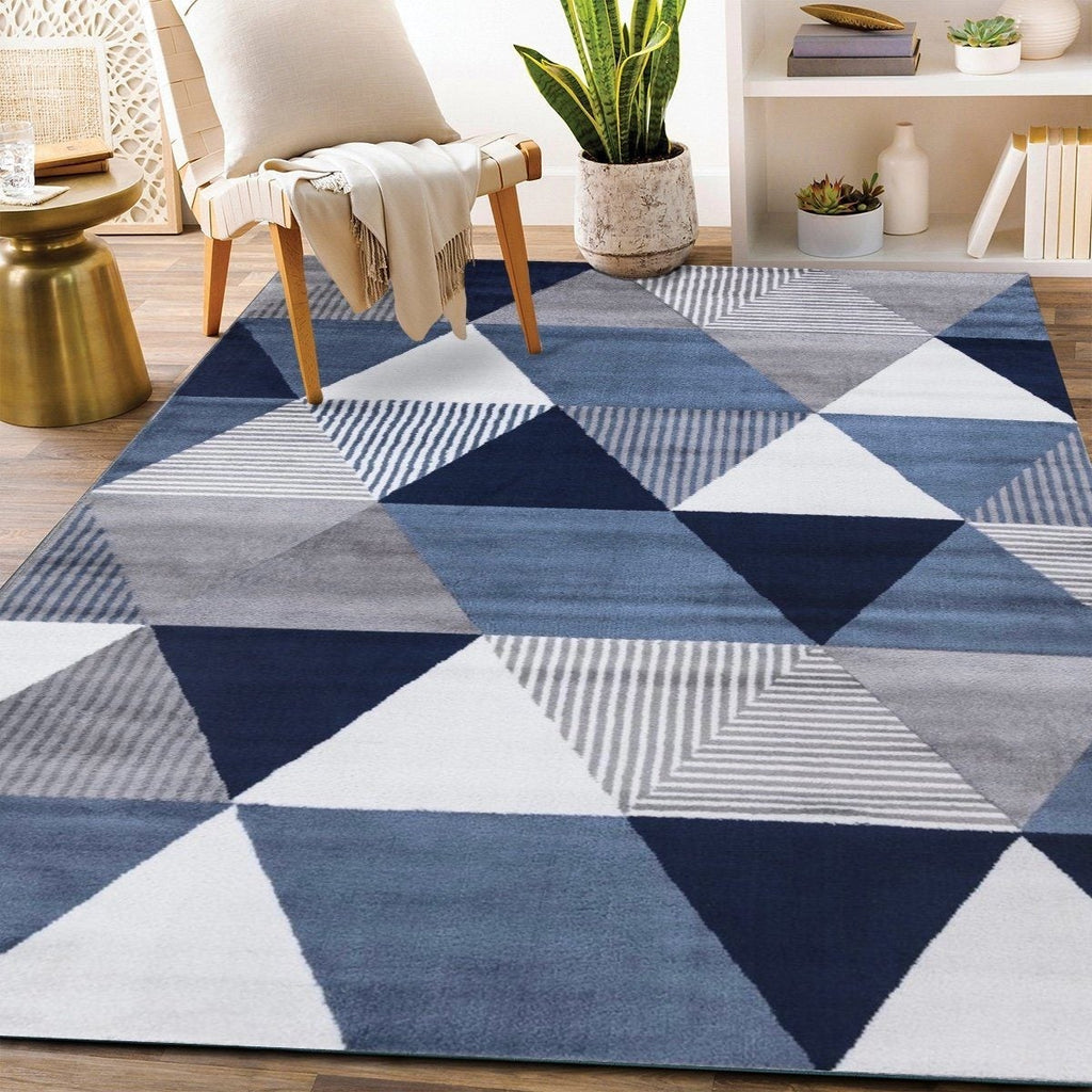Paris 1950 Navy Blue & Grey Area Rug The Rugs Outlet
