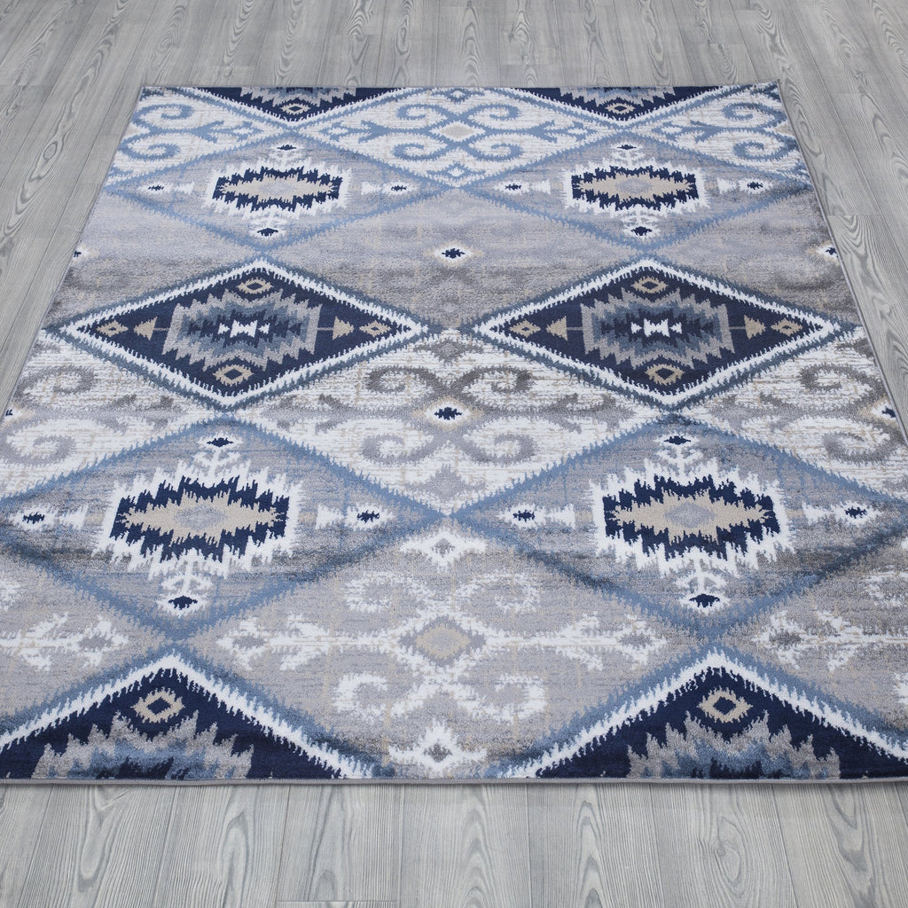 Paris 1985 Navy Blue & Grey Rug The Rugs Outlet