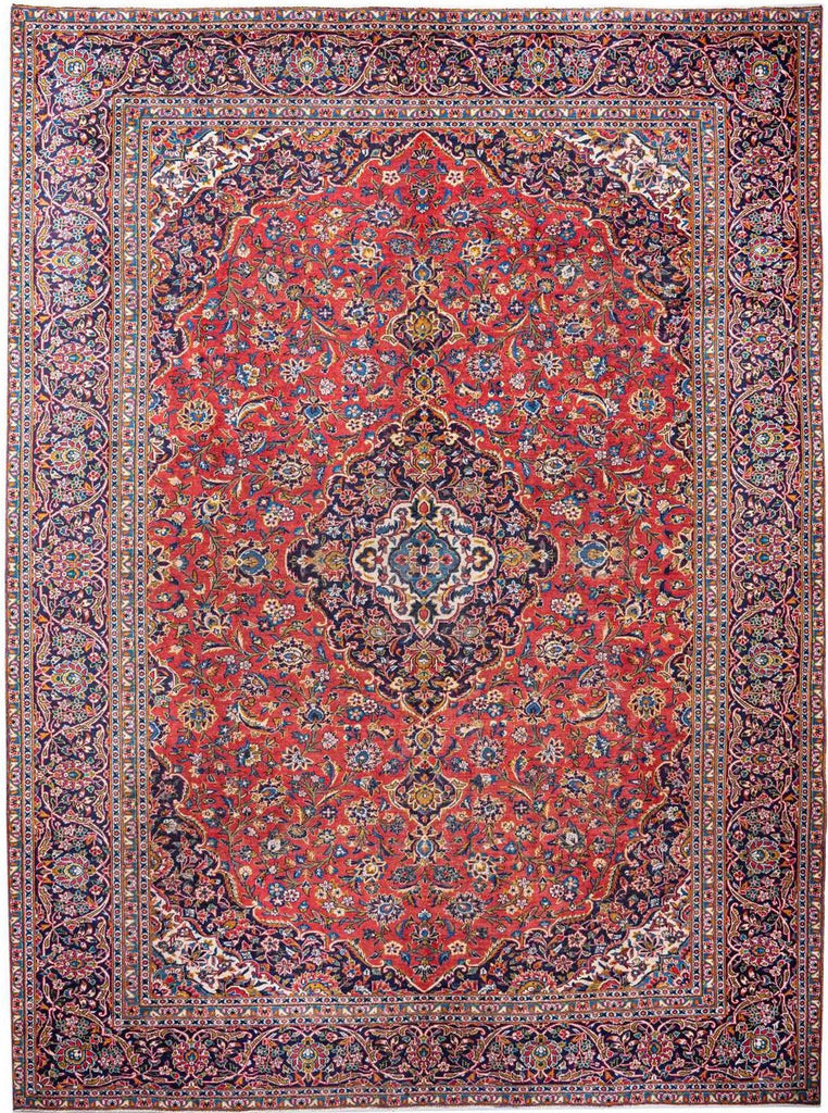 Hand-Knotted Medallion Area Rug – Red and Blue – 390X290 CM | 12'8"X9'5" therugsoutlet.ca