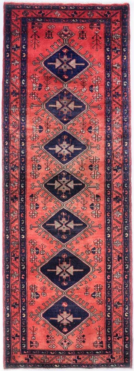 Hand-Knotted Medallion Runner Rug – Red – 317X112 CM | 10'4"X3'7" therugsoutlet.ca