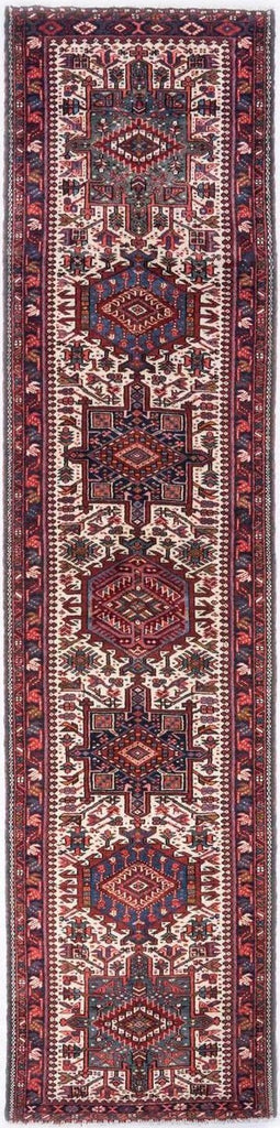 Hand-Knotted Medallion Runner Rug – Cream and Red – 355X90 CM | 11'6"X3' therugsoutlet.ca