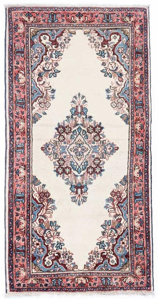 Hand-Knotted Medallion Area Rug – Cream and Red – 127X65 CM | 4'2"X2'1" therugsoutlet.ca