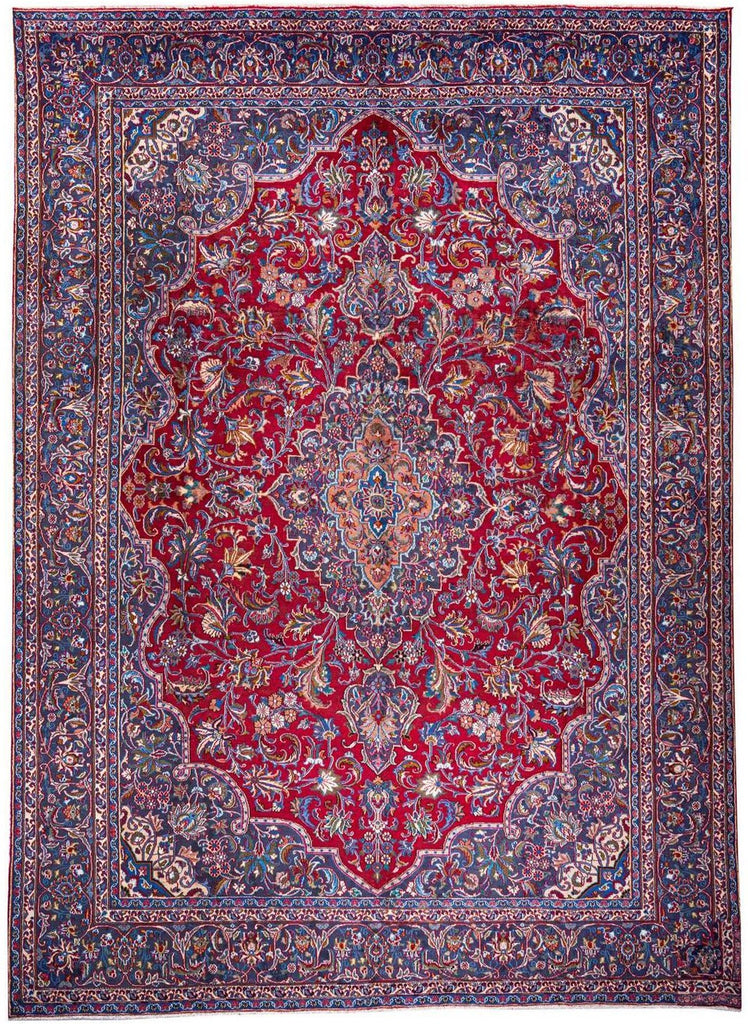 Hand-Knotted Medallion Area Rug - Red and Blue - 390X282 CM | 12'10"X9'3" therugsoutlet.ca