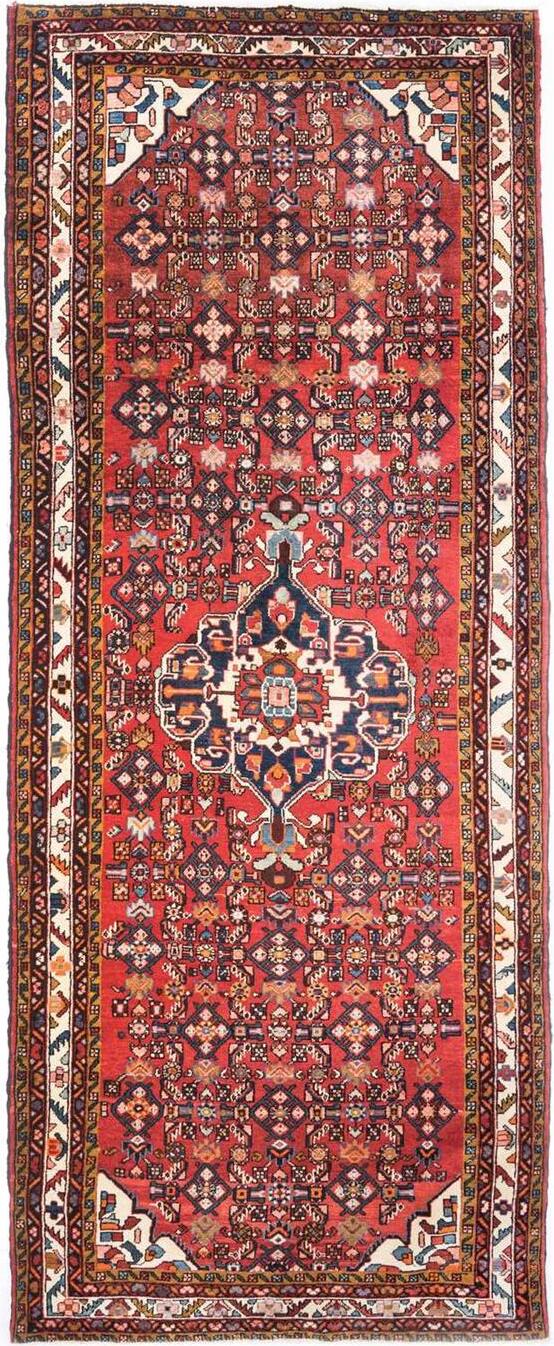Hand-Knotted Medallion Runner Rug - red - 343X145 CM | 11'3"X4'9" therugsoutlet.ca