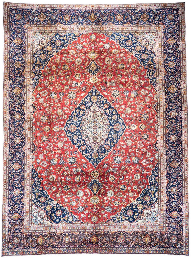 Hand-Knotted Medallion Area Rug – Red and Navy Blue – 403X297 CM | 13'2"X9'7" therugsoutlet.ca