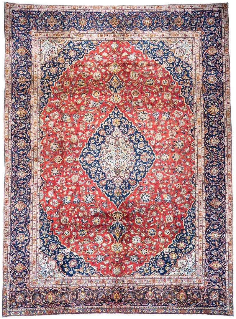 Hand-Knotted Medallion Area Rug – Red and Navy Blue – 403X297 CM | 13'2"X9'7" therugsoutlet.ca